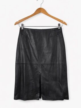 Cache Black Leather Pencil Skirt Size 8 Y2K Career Chic Office Goth Luxe Classic